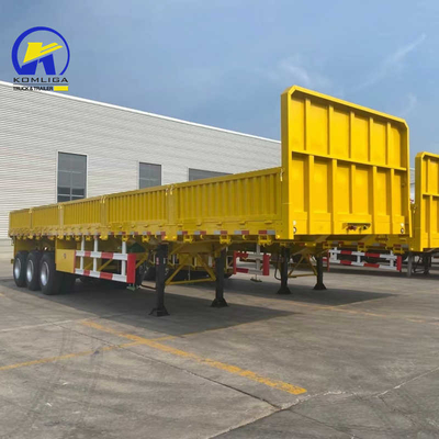 40-60 ton vrachtcapaciteit platgelegen half-aanhangwagen met 3 Fuwa/BPW-assen en zijwand