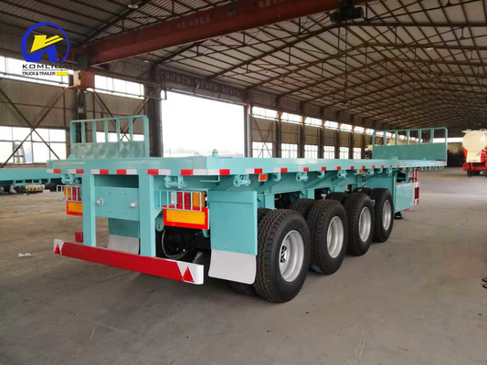 4 assen 40FT 45FT 50ton platte aanhangwagen met container slot en Q345b staal hoofdbalk
