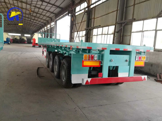 4 assen 40FT 45FT 50ton platte aanhangwagen met container slot en Q345b staal hoofdbalk