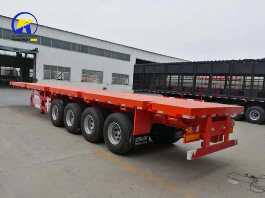 4 assen 40FT 45FT 50ton platte aanhangwagen met container slot en Q345b staal hoofdbalk