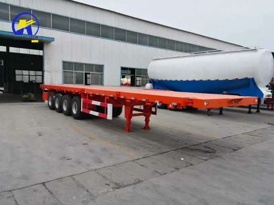 4 assen 40FT 45FT 50ton platte aanhangwagen met container slot en Q345b staal hoofdbalk