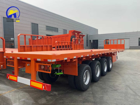 4 assen 40FT 45FT 50ton platte aanhangwagen met container slot en Q345b staal hoofdbalk