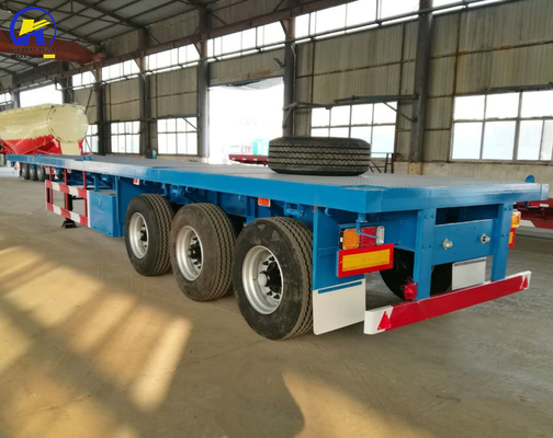 Tri-assige platte sleepwagen voor zwaar vervoer 12 banden 16 mm zijbalk