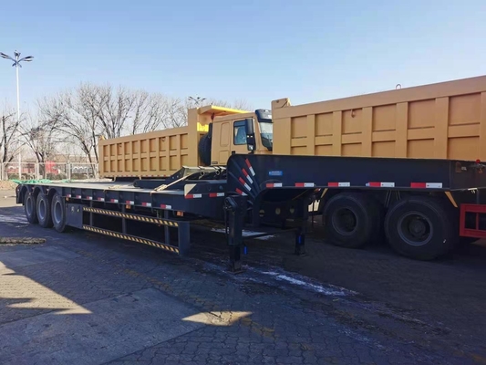 Ganshals Zwaar werk 3 assen 50 ton 60 ton Containertractor laagbed aanhangwagen met materialen