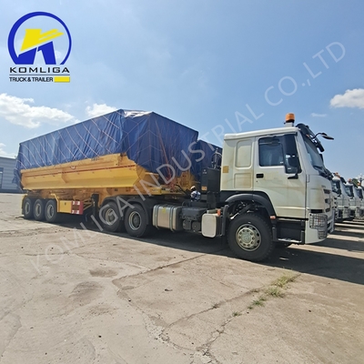 Stalen loopvlak 1820mm U-vorm Achterste Hydraulische dumptruck Tipping Semi-trailer 35cbm 3 assen