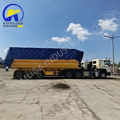 Stalen loopvlak 1820mm U-vorm Achterste Hydraulische dumptruck Tipping Semi-trailer 35cbm 3 assen