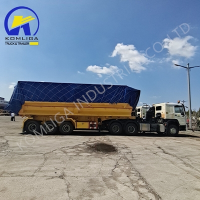 Stalen loopvlak 1820mm U-vorm Achterste Hydraulische dumptruck Tipping Semi-trailer 35cbm 3 assen